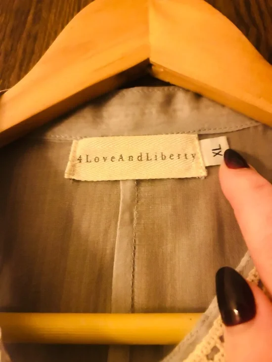 Light Blue Lace-Trim Button-Up Womens Blouse - Picture 8 of 11